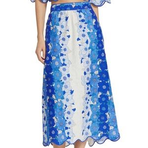 FARM Rio Flower Stripes Linen-Blend midi skirt